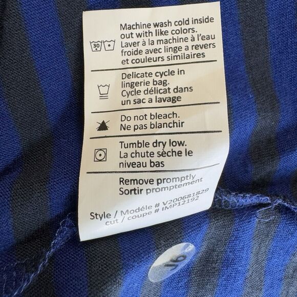 Vince Variegated Striped Long Sleeve Shirt Blue Black Pima Modal Semi Sheer Lrg - Picture 7 of 10